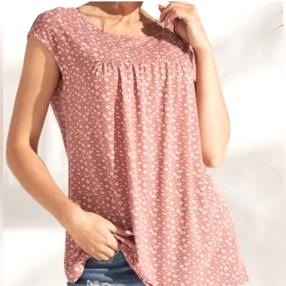 Simple Tops - SIMPLE‎ Suzanne Betro Ditsy Floral NEW Boat Neck Cap Sleeve Top Stretch Comfy 1X